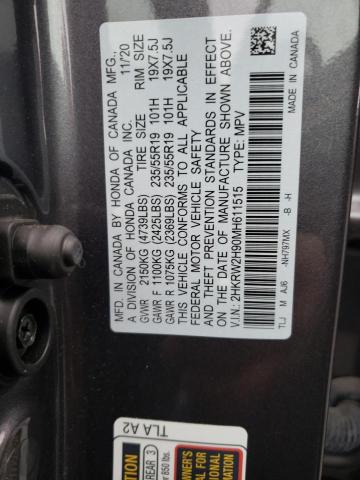 2HKRW2H90MH611515 - 2021 HONDA CR-V TOURING GRAY photo 12