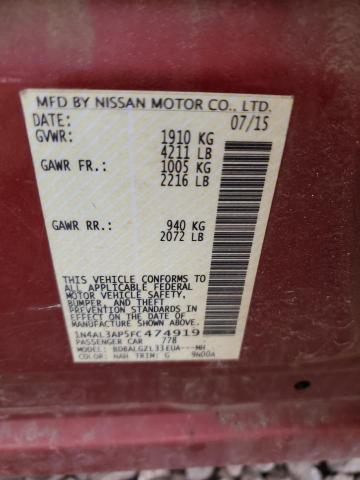 1N4AL3AP5FC474919 - 2015 NISSAN ALTIMA 2.5 BURGUNDY photo 12