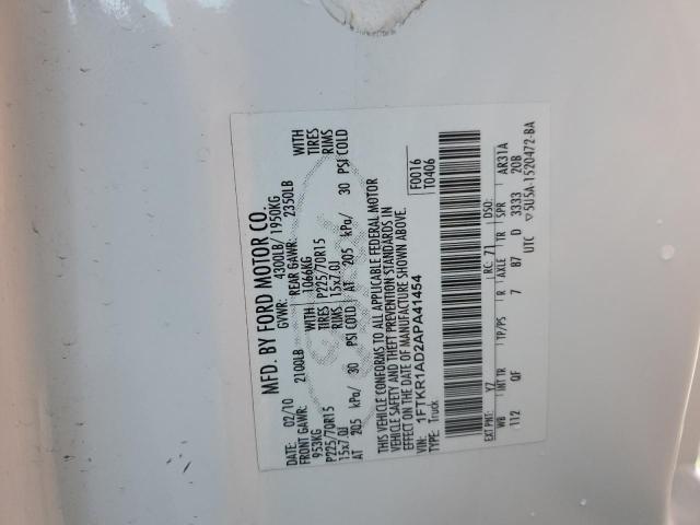 1FTKR1AD2APA41454 - 2010 FORD RANGER WHITE photo 12