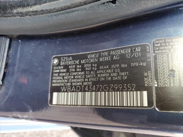 WBADT43472GZ99352 - 2002 BMW 525 I AUTOMATIC BLUE photo 13