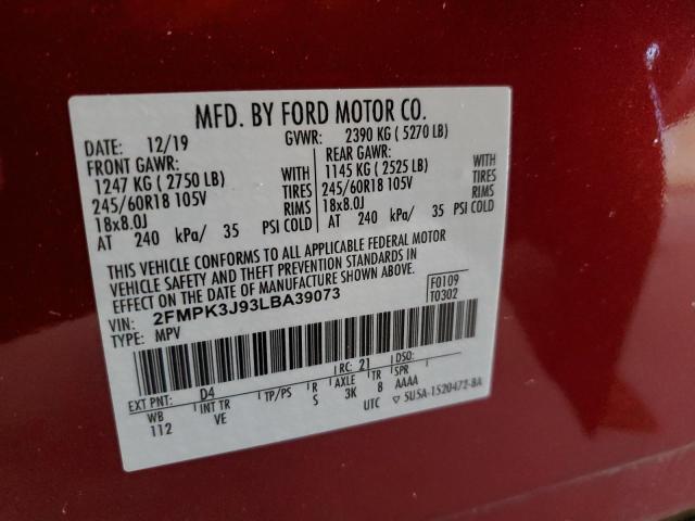 2FMPK3J93LBA39073 - 2020 FORD EDGE SEL RED photo 14