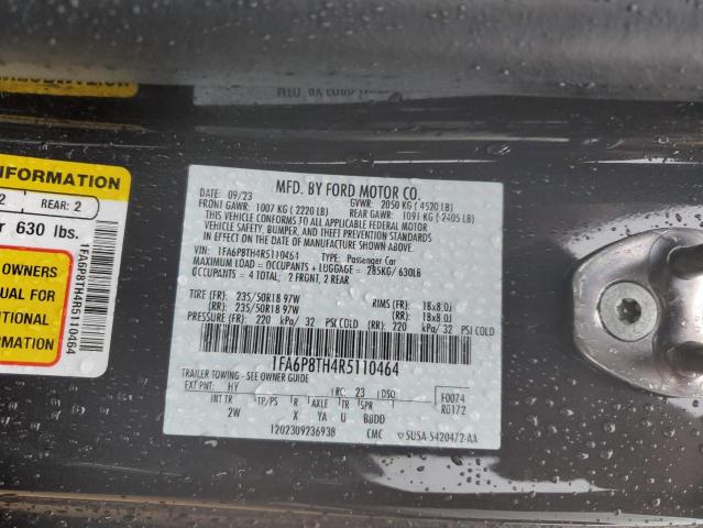 1FA6P8TH4R5110464 - 2024 FORD MUSTANG BLACK photo 13