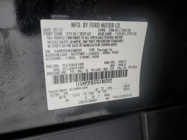 1FAHP2F83FG180202 - 2015 FORD TAURUS LIMITED BLACK photo 12