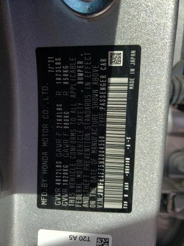 JHMFE1F75NX004550 - 2022 HONDA CIVIC EX GRAY photo 12