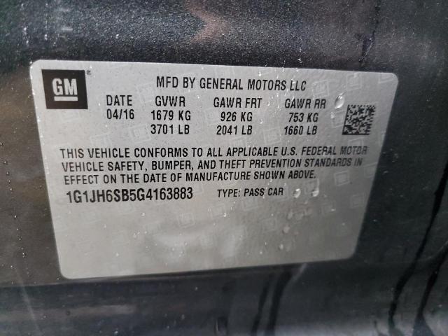 1G1JH6SB5G4163883 - 2016 CHEVROLET SONIC RS GRAY photo 12