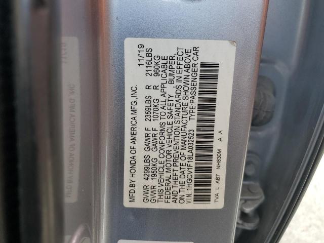 1HGCV1F18LA032523 - 2020 HONDA ACCORD LX SILVER photo 12