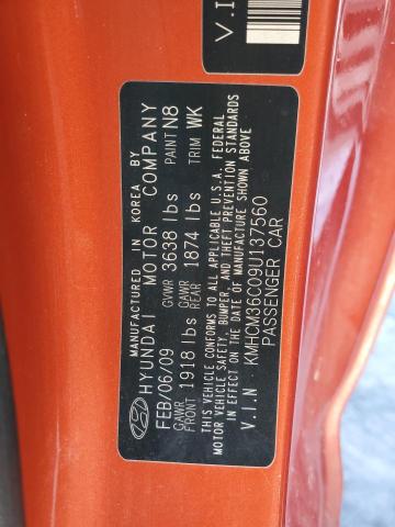 KMHCM36C09U137560 - 2009 HYUNDAI ACCENT GS ORANGE photo 12