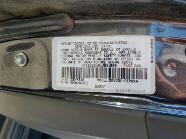 4T1BG22K61U841986 - 2001 TOYOTA CAMRY CE CHARCOAL photo 12