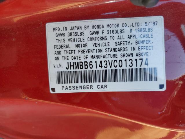 JHMBB6143VC013174 - 1997 HONDA PRELUDE RED photo 13