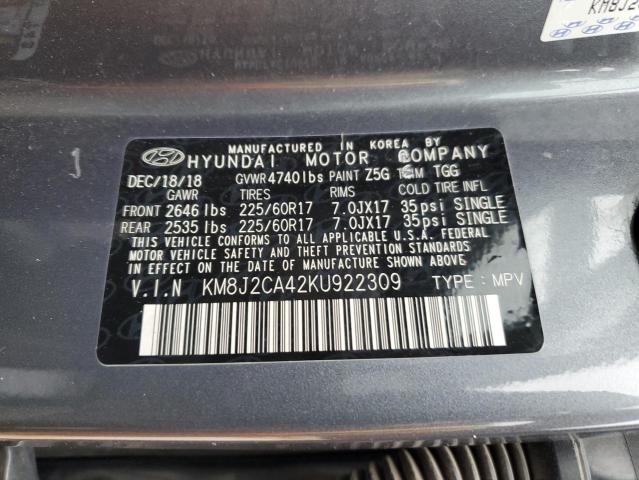 KM8J2CA42KU922309 - 2019 HYUNDAI TUCSON SE CHARCOAL photo 13