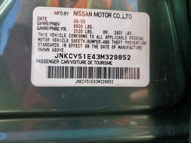 JNKCV51E43M329852 - 2003 INFINITI G35 GREEN photo 12