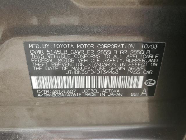 JTHBN36F040134468 - 2004 LEXUS LS 430 GRAY photo 13