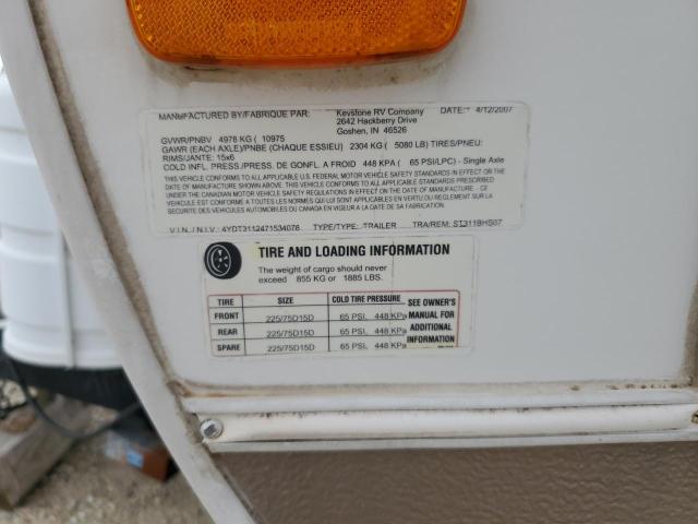 4YDT3112471534078 - 2007 KEYSTONE SPRINTER WHITE photo 10