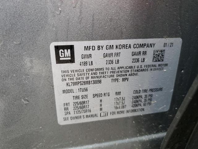 KL79MPS28MB130098 - 2021 CHEVROLET TRAILBLAZE LT GRAY photo 12