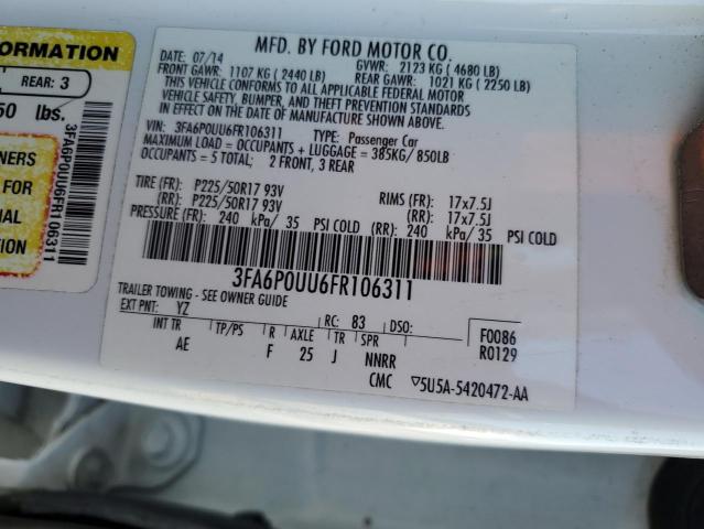 3FA6P0UU6FR106311 - 2015 FORD FUSION S HYBRID WHITE photo 13