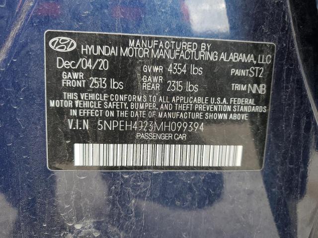 5NPEH4J23MH099394 - 2021 HYUNDAI SONATA LIMITED BLUE photo 12