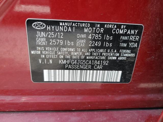 KMHFG4JG5CA184192 - 2012 HYUNDAI AZERA GLS MAROON photo 12