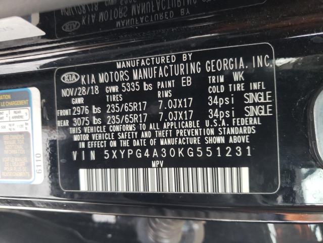 5XYPG4A30KG551231 - 2019 KIA SORENTO L BLACK photo 14