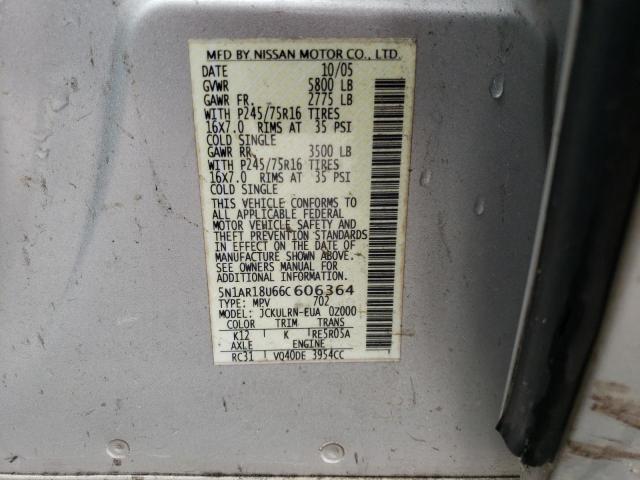 5N1AR18U66C606364 - 2006 NISSAN PATHFINDER SILVER photo 13