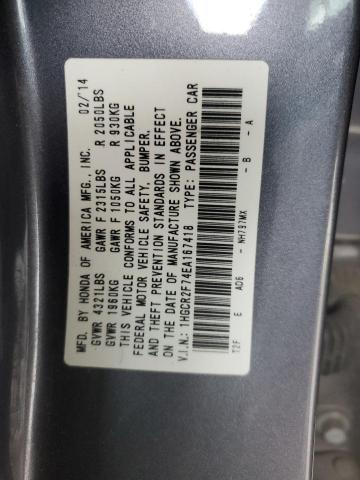 1HGCR2F74EA167418 - 2014 HONDA ACCORD EX GRAY photo 12