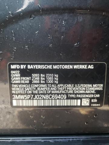 3MW5P7J02N8C69409 - 2022 BMW 330E CHARCOAL photo 12