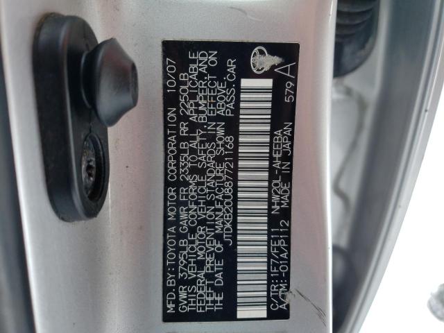 JTDKB20U887721168 - 2008 TOYOTA PRIUS SILVER photo 12