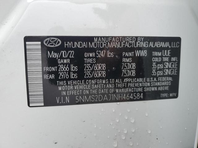 5NMS2DAJ1NH464584 - 2022 HYUNDAI SANTA FE SEL WHITE photo 13