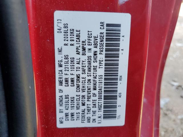 1HGCT1B89DA018155 - 2013 HONDA ACCORD EXL RED photo 13