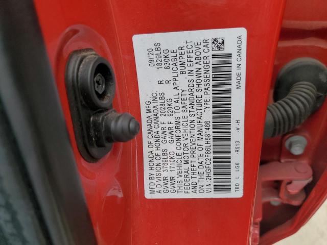 2HGFC2F86LH581466 - 2020 HONDA CIVIC SPORT RED photo 12