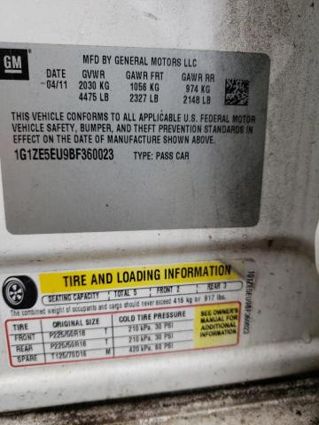1G1ZE5EU9BF360023 - 2011 CHEVROLET MALIBU LTZ თეთრი ფოტო 12