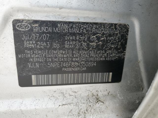 5NPET46F88H350894 - 2008 HYUNDAI SONATA GLS SILVER photo 12