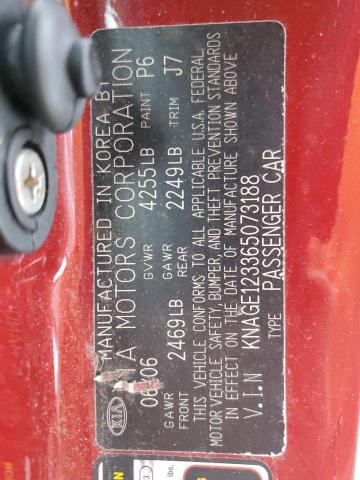 KNAGE123365073188 - 2006 KIA OPTIMA LX RED photo 12