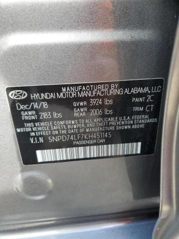 5NPD74LF7KH451145 - 2019 HYUNDAI ELANTRA SE GRAY photo 13