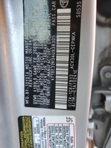 4T1BE32K34U938305 - 2004 TOYOTA CAMRY LE SILVER photo 12