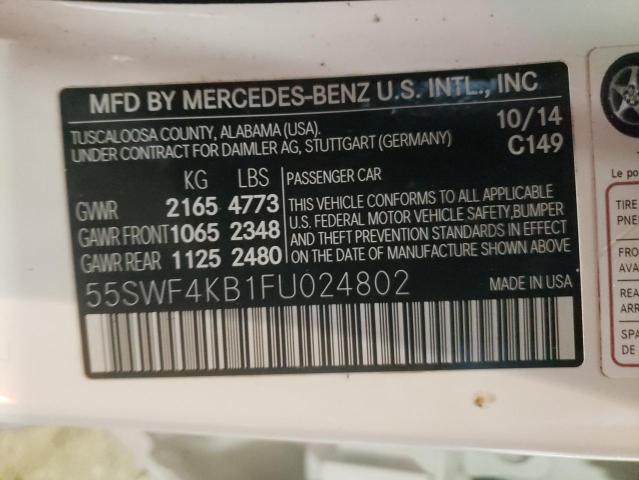 55SWF4KB1FU024802 - 2015 MERCEDES-BENZ C 300 4MATIC WHITE photo 12