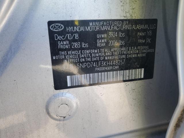 5NPD74LF3KH448257 - 2019 HYUNDAI ELANTRA SE SILVER photo 12