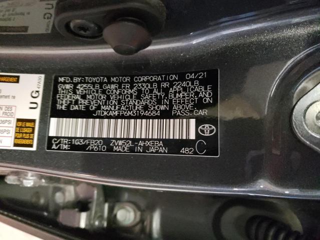 JTDKAMFP6M3194684 - 2021 TOYOTA PRIUS PRIM 灰色 照片 12