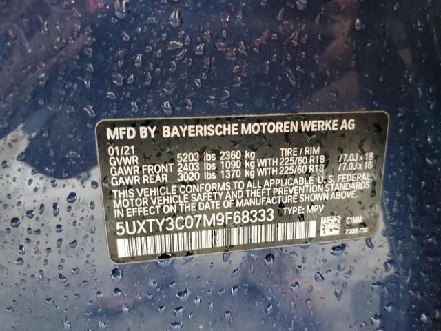 5UXTY3C07M9F68333 - 2021 BMW X3 SDRIVE30I Blau Foto 12
