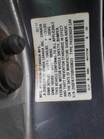 2HGFA1F55BH308023 - 2011 HONDA CIVIC LX GRAY photo 12