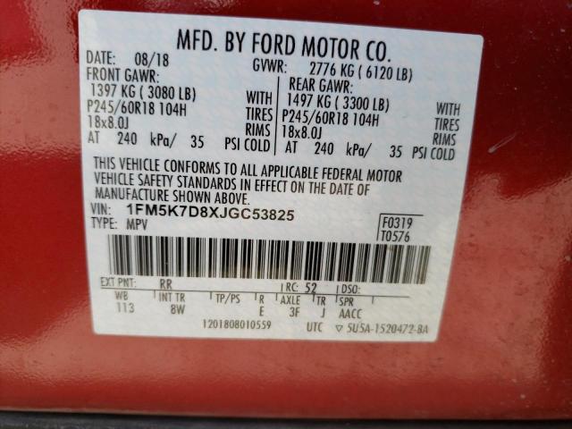 1FM5K7D8XJGC53825 - 2018 FORD EXPLORER XLT RED photo 13