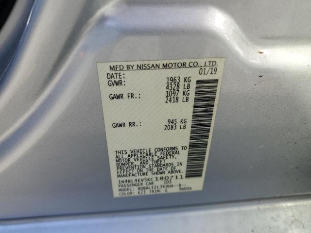 1N4BL4EV5KC180711 - 2019 NISSAN ALTIMA SL SILVER photo 12