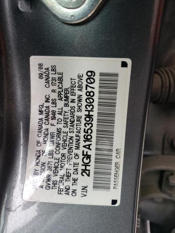 2HGFA16539H308709 - 2009 HONDA CIVIC LX GRAY photo 12