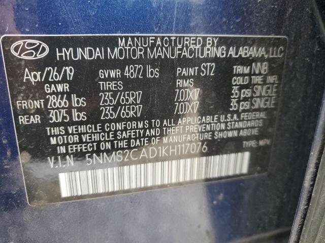 5NMS2CAD1KH117076 - 2019 HYUNDAI SANTA FE SE BLUE photo 13