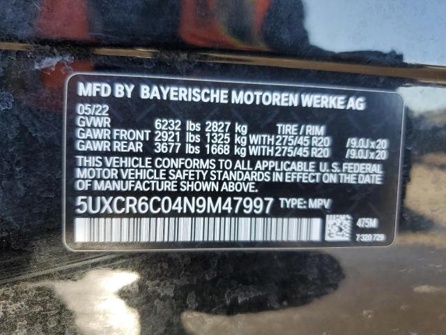 5UXCR6C04N9M47997 - 2022 BMW X5 XDRIVE40I BLACK photo 14