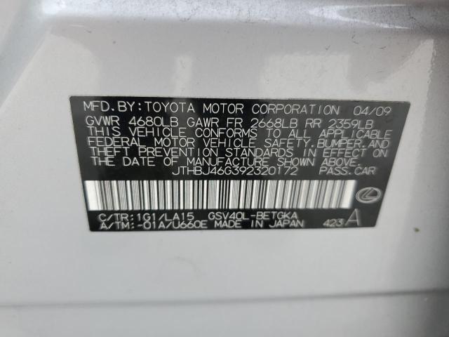 JTHBJ46G392320172 - 2009 LEXUS ES 350 SILVER photo 12