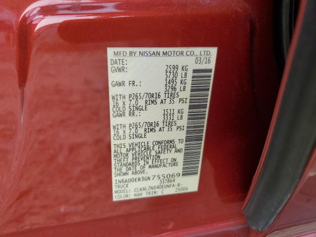 1N6AD0ER3GN755069 - 2016 NISSAN FRONTIER S RED photo 12