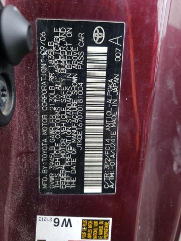 JTKDE167070181004 - 2007 TOYOTA SCION TC 勃艮第红 照片 12