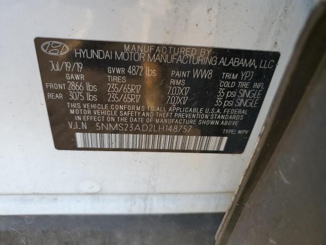 5NMS23AD2LH148757 - 2020 HYUNDAI SANTA FE SE WHITE photo 14