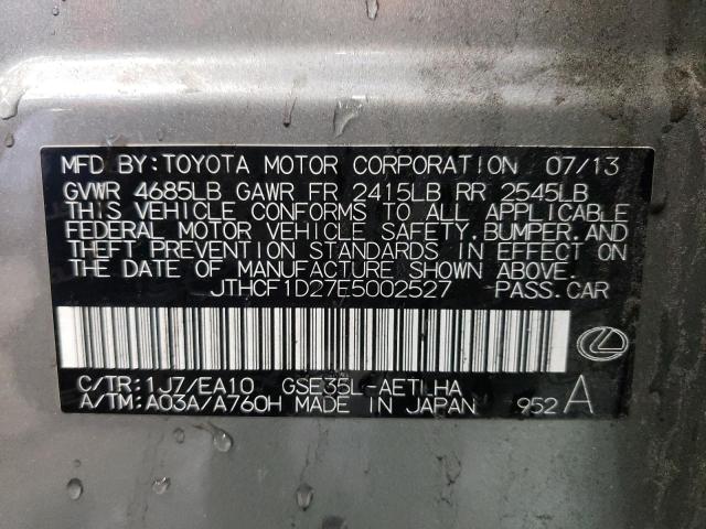 JTHCF1D27E5002527 - 2014 LEXUS IS 250 SILVER photo 12