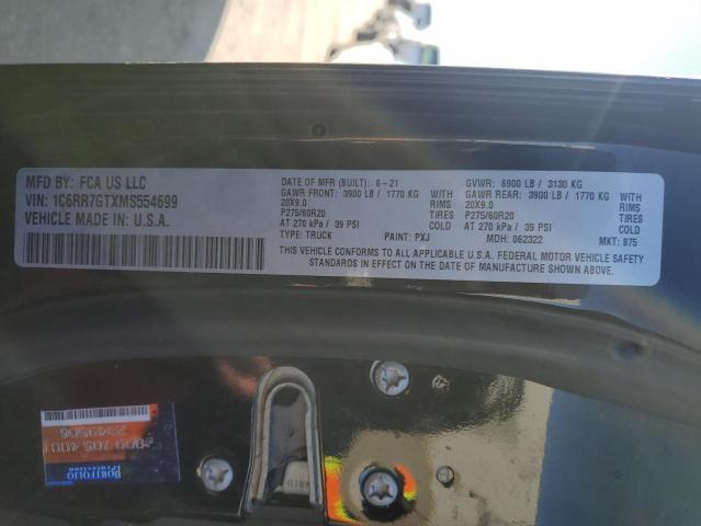 1C6RR7GTXMS554699 - 2021 RAM 1500 CLASS SLT შავი ფოტო 12